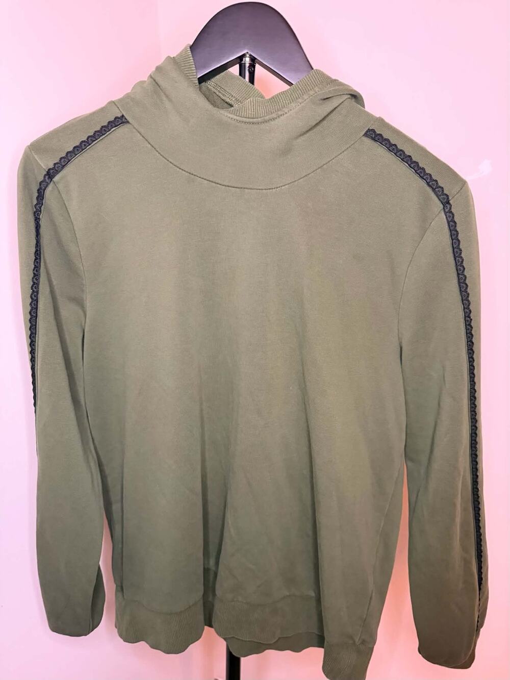 J by Jason Wu Women’s Olive Green Hooded Pullover Lace Trim Size XS